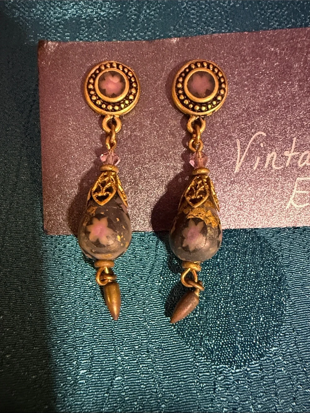 Vintage-Style Pink Floral Drop Earrings